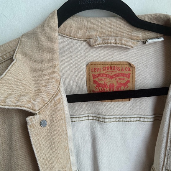 LEVIS Mens Large Trucker Jacket- Peaches & Cream Colorblock Patchwork Denim - Picture 2 of 4